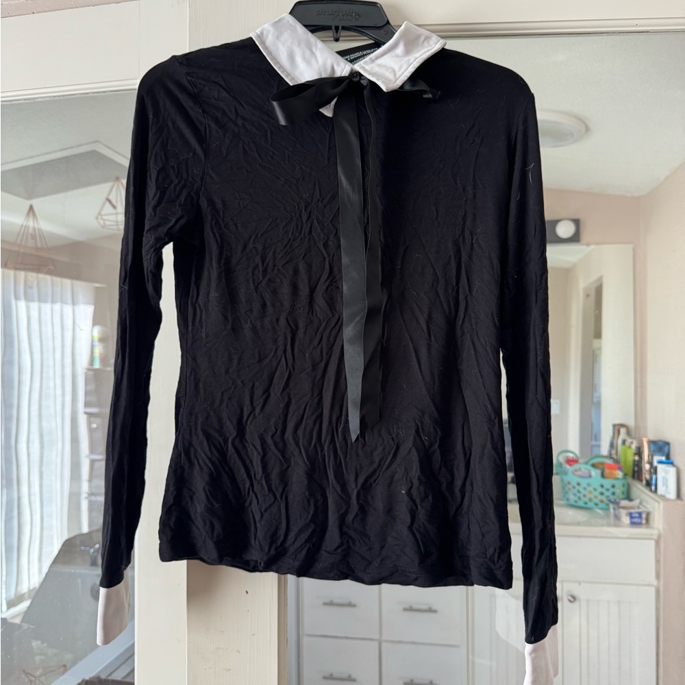 Killstar Black and White Women's Top with Ribbon Detail